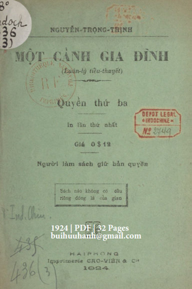 Một Cảnh Gia Đình Quyển 3 (NXB Cao Viên 1924) - Nguyễn Trọng Thịnh, 32 Trang
