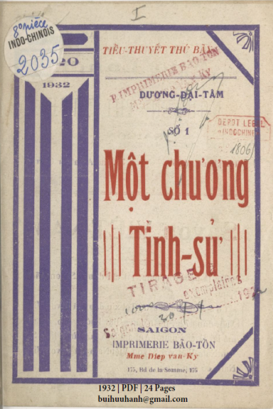 Một Chương Tình Sử Số 1 (NXB Bảo Tồn 1932) - Dương Đại Tâm, 24 Trang