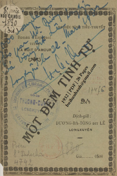 Một Đêm Tình Tự (NXB Thường Dụng 1932) - Dương Bá Tòng, 26 Trang