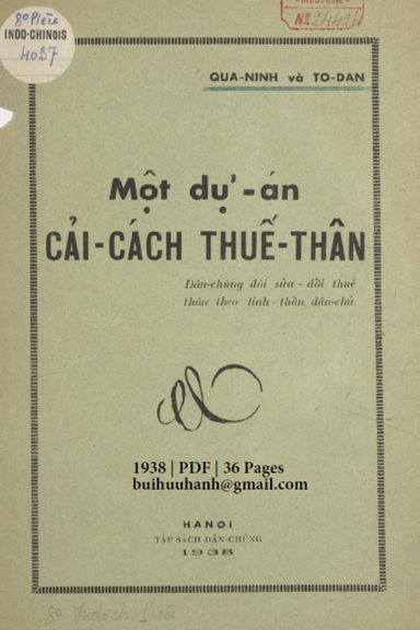 Một Dự Án Cải Cách Thuế Thân (NXB Trung Bắc Tân Văn 1938) - Qua Ninh, 36 Trang