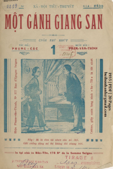 Một Gánh Giang San Cuốn 1-4 (NXB Bảo Tồn 1935) - Phụng Các, 80 Trang