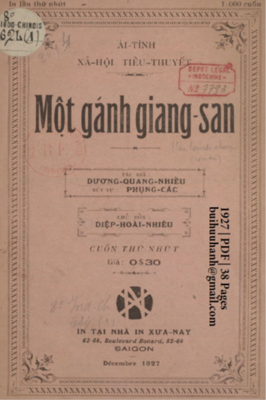 Một Gánh Giang Sang Cuốn 1 (NXB Xưa Nay 1927) - Dương Quang Nhiểu, 38 Trang
