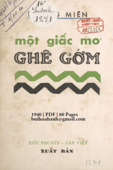 Một Giấc Mơ Ghê Gớm (NXB Tân Việt 1940) - Trọng Miên, 80 Trang
