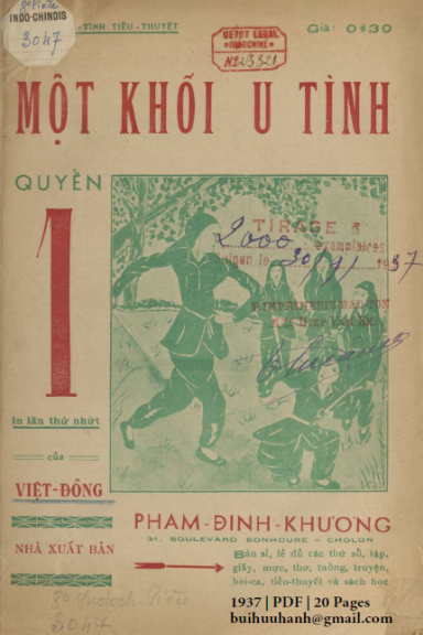 Một Khối U Tình Quyển 1-2 (NXB Bảo Tồn 1937) - Việt Đông, 40 Trang