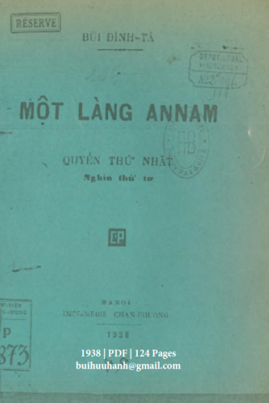 Một Làng Annam Quyển 1 (NXB Chân Phương 1938) - Bùi Đình Tá, 124 Trang