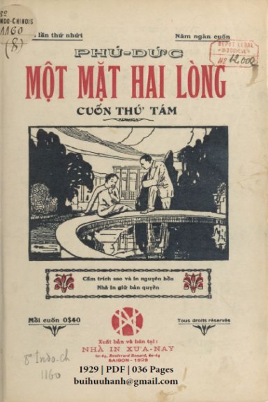 Một Mặt Hai Lòng Cuốn 1-12 (NXB Xưa Nay 1929) - Phú Đức, 380 Trang