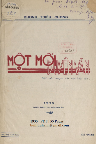 Một Mối Duyên Văn (NXB Lang Tuyết 1935) - Dương Thiệu Cương, 55 Trang