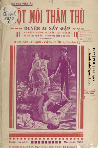 Một Mối Thâm Thù Cuốn 1-3 (NXB Xưa Nay 1932) - Việt Ái, 72 Trang