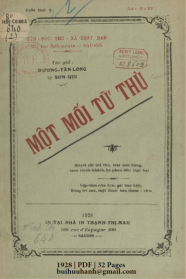 Một Mối Tữ Thù Cuốn 2 (NXB Tín Đức Thư Xã 1928) - Dương Tấn Long, 32 Trang