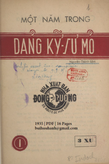 Một Năm Trong Đảng Kỹ Sư Mỏ Cuốn 1-8 (NXB Đông Dương 1935) - Nguyễn Thành Lâm, 128 Trang