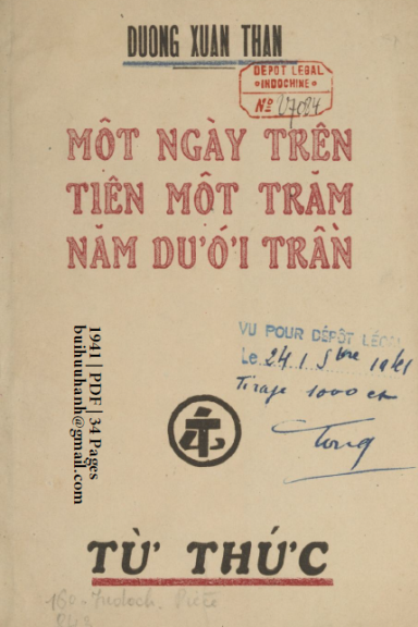 Một Ngày Trên Tiên Một Trăm Năm Dưới Trần (NXB Từ Thức 1941) - Dương Xuân Thân, 34 Trang