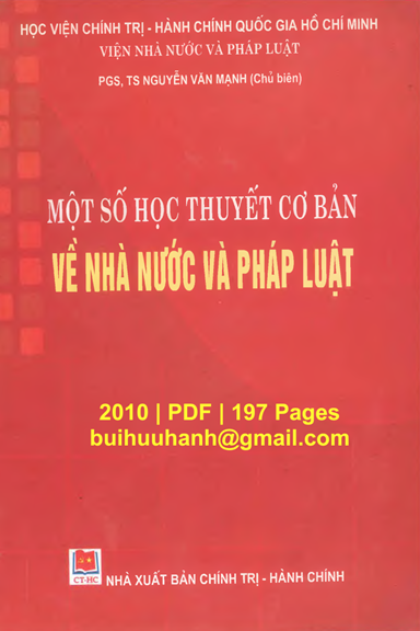 Một Số Học Thuyết Cơ Bản Về Nhà Nước Và Pháp Luật (NXB Chính Trị Hành Chính 2010) - Nguyễn Văn Mạnh