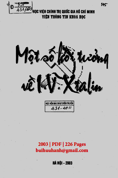 Một Số Hồi Tưởng Về I.V.Xtalin (NXB Hà Nội 2003) - Nhiều Tác Giả, 226 Trang