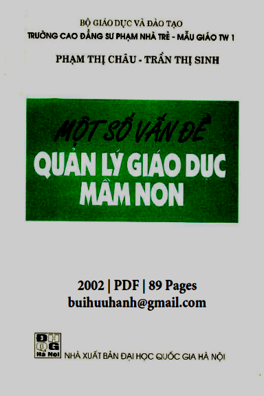 Một Số Vấn Đề Quản Lý Giáo Dục Mầm Non (NXB Đại Học Quốc Gia 2002) - Phạm Thị Châu, 89 Trang