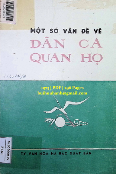 Một Số Vấn Đề Về Dân Ca Quan Họ (NXB Hà Bắc 1973) - Lê Hồng Dương, 296 Trang