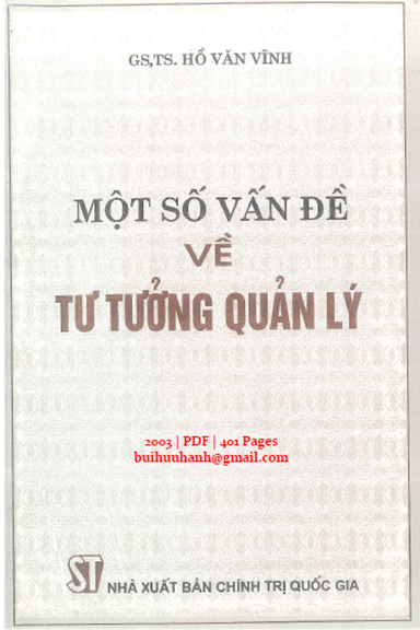 Một Số Vấn Đề Về Tư Tưởng Quản Lý (NXB Chính Trị 2003) - Hồ Văn Vĩnh, 401 Trang