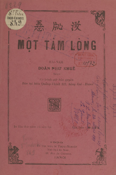 Một Tấm Lòng (NXB Thực Nghiệp 1929) - Đoàn Như Khuê, 46 Trang