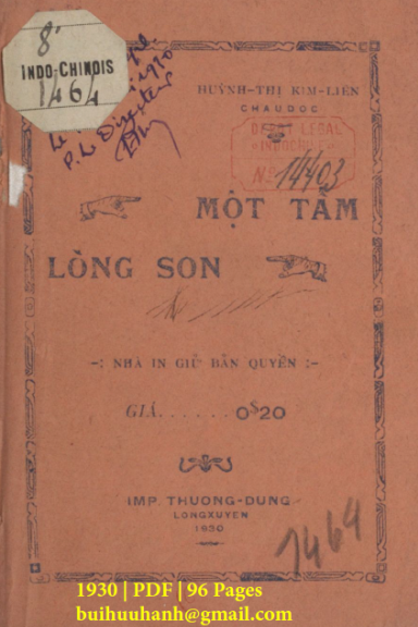 Một Tấm Lòng Son (NXB Thường Dụng 1930) - Huỳnh Thị Kim Liên, 96 Trang