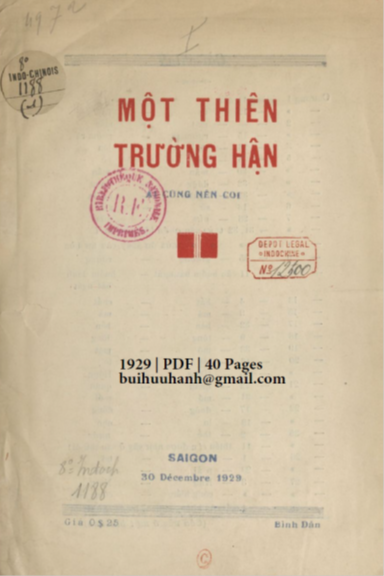 Một Thiên Trường Hận Quyển 1 (NXB Thạnh Thị Mậu 1929) - Bình Dân, 40 Trang