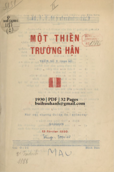 Một Thiên Trường Hận Quyển 2 (NXB Thạnh Thị Mậu 1930) - Bình Dân, 32 Trang