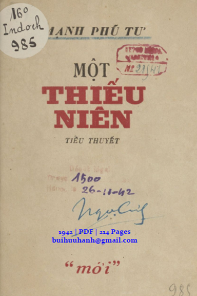 Một Thiếu Niên (NXB Mới 1942) - Mạnh Phú Tư, 214 Trang