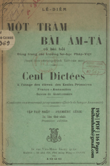 Một Trăm Bài Ám Tả Tập 1 (NXB Văn Minh 1926) - Lê Diễm, 116 Trang