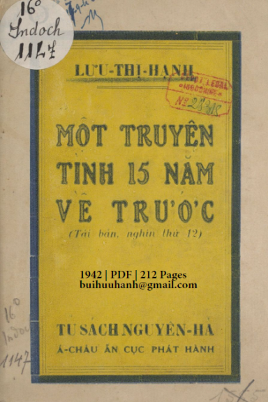 Một Truyện Tình 15 Năm Về Trước (NXB Á Châu 1942) - Lưu Thị Hạnh, 212 Trang