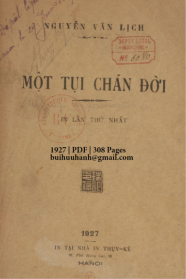 Một Tụi Chán Đời (NXB Thụy Ký 1927) - Nguyễn Văn Lịch, 308 Trang