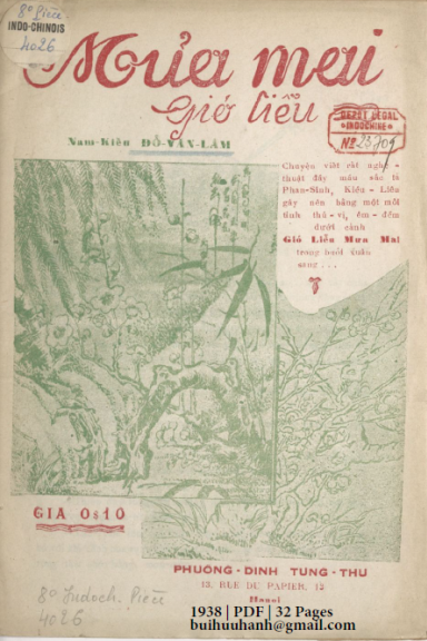 Mưa Mai Gió Liễu (NXB Phượng Đình Tùng Thư 1938) - Đỗ Văn Lâm, 32 Trang