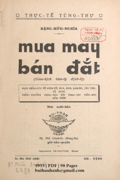 Mua May Bán Đắt (NXB Lê Văn Tân 1933) - Đặng Hữu Nghĩa, 98 Trang
