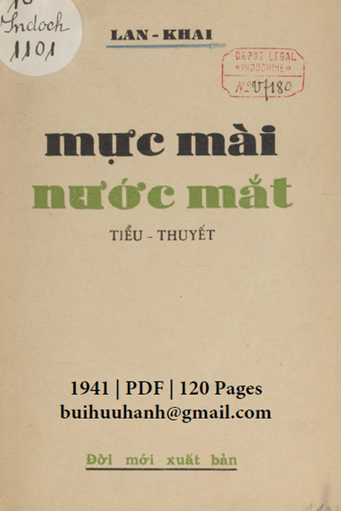 Mực Mài Nước Mắt (NXB Đời Mới 1941) - Lan Khai, 120 Trang