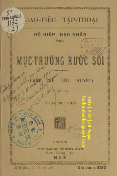 Mục Trường Rước Sói Quyển Hạ (NXB Tiếng Dân 1929) - Hồ Điệp, 58 Trang