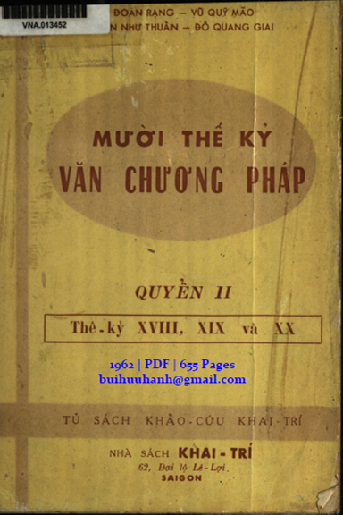 Mười Thế Kỷ Văn Chương Pháp Quyển 2 (NXB Khai Trí 1962) - Đoàn Rạng, 655 Trang