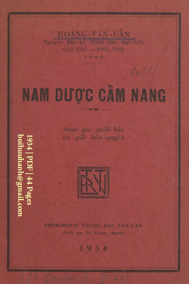 Nam Dược Cẩm Nang (NXB Trung Bắc Tân Văn 1934) - Hoàng Văn Uẩn, 44 Trang