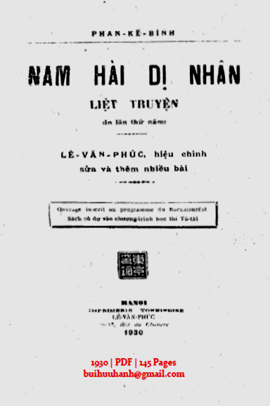 Nam Hải Dị Nhân Liệt Truyện (NXB Hà Nội 1930) - Phan Kế Bính, 145 Trang