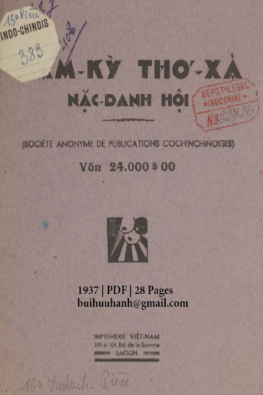 Nam Kỳ Thơ Xã Nặc Danh Hội (NXB Việt Nam 1937) - Nhiều Tác Giả, 28 Trang