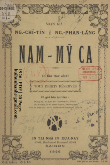 Nam Mỹ Ca (NXB Xưa Nay 1926) - Nguyễn Chỉ Tín, 20 Trang