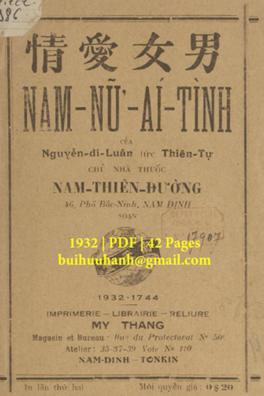 Nam Nữ Ái Tình (NXB Mỹ Thắng 1932) - Nguyễn Di Luân, 42 Trang