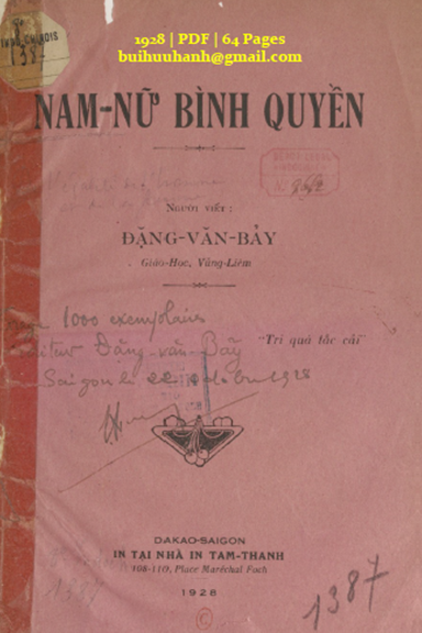 Nam Nữ Bình Quyền (NXB Tam Thanh 1928) - Đặng Văn Bảy, 64 Trang