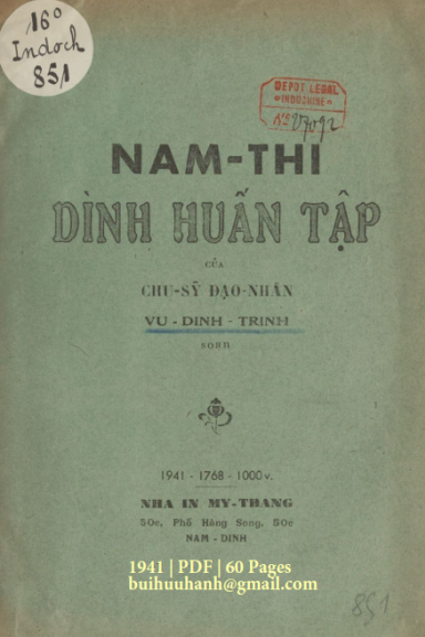 Nam Thi Đình Huấn Tập (NXB Mỹ Thắng 1941) - Vũ Đình Trinh, 60 Trang