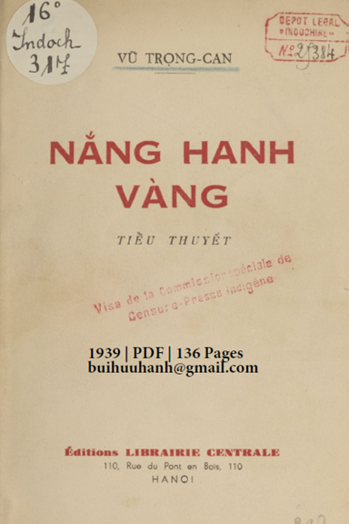 Nắng Hanh Vàng (NXB Trung Bắc Tân Văn 1939) - Vũ Trọng Can, 136 Trang