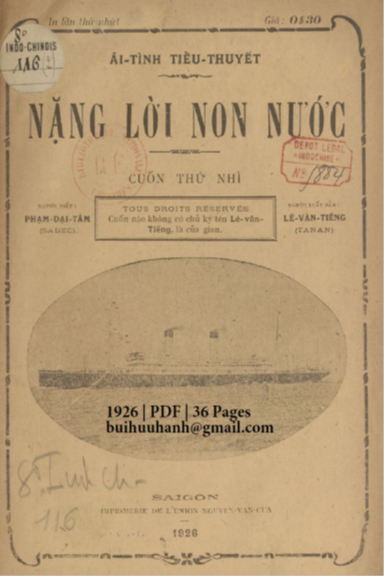 Nặng Lời Non Nước Quyển 2 (NXB Nguyễn Văn Của 1926) - Phạm Đại Tâm, 36 Trang