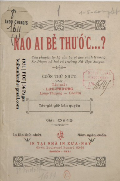 Nào Ai Bẻ Thước Cuốn 1-5 (NXB Xưa Nay 1931) - Lưu Phương, 184 Trang