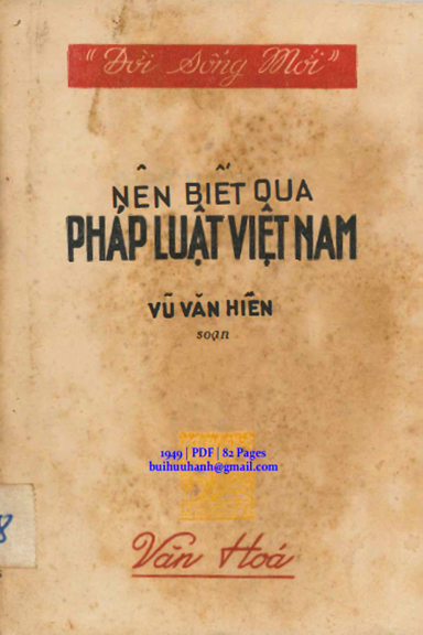 Nên Biết Qua Pháp Luật Việt Nam (NXB Văn Hóa 1949) - Vũ Văn Hiền, 82 Trang