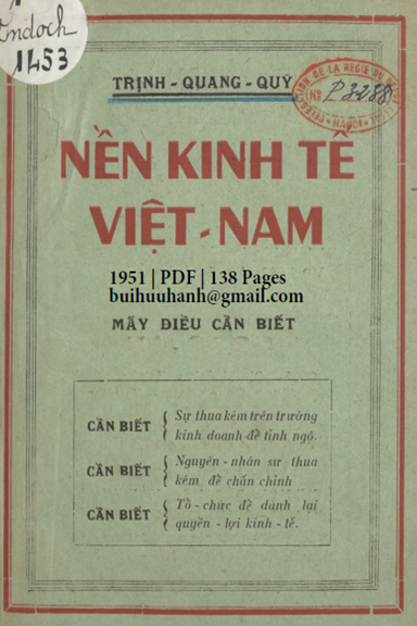 Nền Kinh Tế Việt Nam (NXB Thanh Niên 1951) - Trịnh Quang Quỹ, 138 Trang