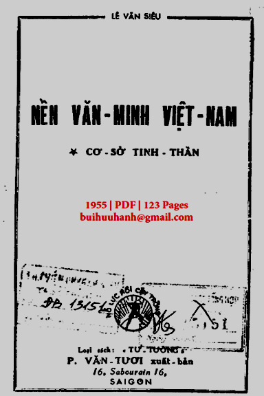 Nền Văn Minh Việt Nam-Cơ Sở Tinh Thần (NXB Phạm Văn Tươi 1955) - Lê Văn Siêu, 123 Trang
