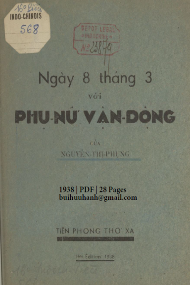 Ngày 8 Tháng 3 Với Phụ Nữ Vận Động (NXB Tiền Phong Thơ Xã 1938) - Nguyễn Thị Phụng, 28 Trang