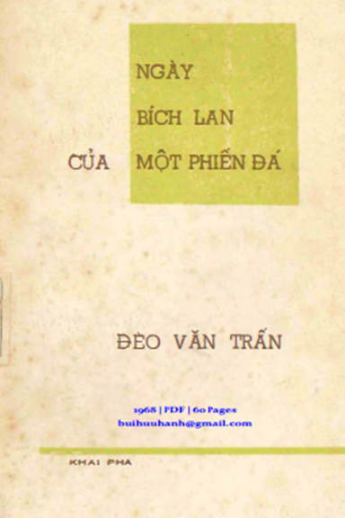 Ngày Bích Lan Của Một Phiến Đá (NXB Khai Phá 1968) - Đèo Văn Trấn, 60 Trang