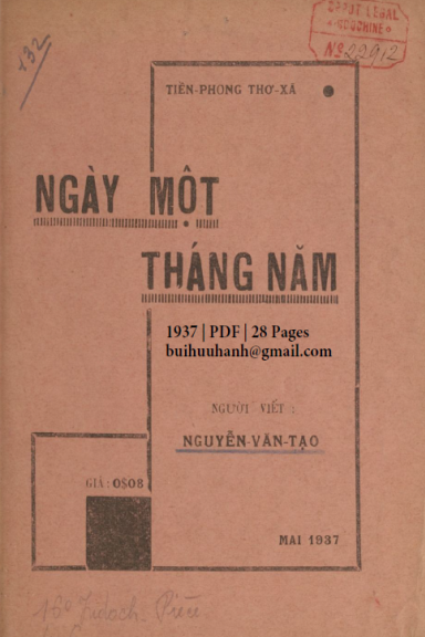 Ngày Một Tháng Năm (NXB Thạch Mậu 1937) - Nguyễn Văn Tạo, 28 Trang
