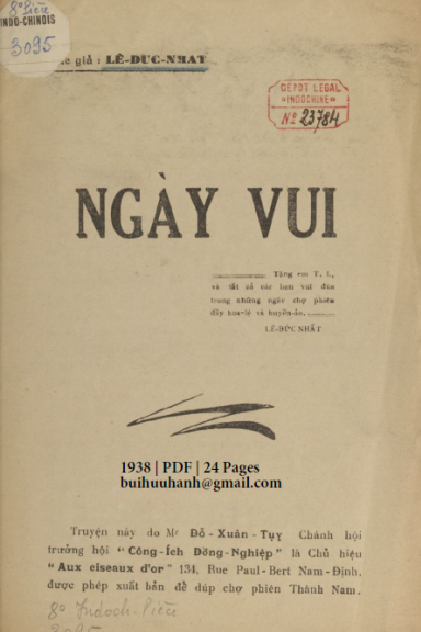Ngày Vui (NXB Mỹ Thắng 1938) - Lê Đức Nhất, 24 Trang